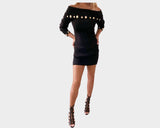 .1 Milano Oro Black stretch Ribbed Button Off the shoulder Dress - The Milano Oro