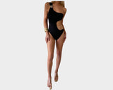 Black Cut Out One Shoulder Multi Layer Chain Link One Piece Resortwear Bathing Suit- The Cap Ferrat