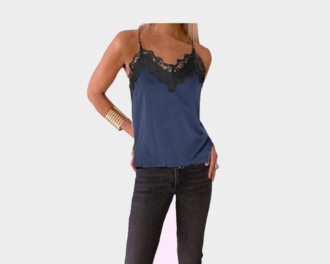 Royal Blue Lace Spaghetti Strap Tank Top - The Roma Di Moda