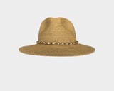 Wide Brim Tan & Gold Link Panama Style Hat - The Ibiza