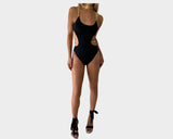 Black Cut Out Multi Layer Chain Link One Piece Resortwear Bathing Suit- The Cap D’Antibes