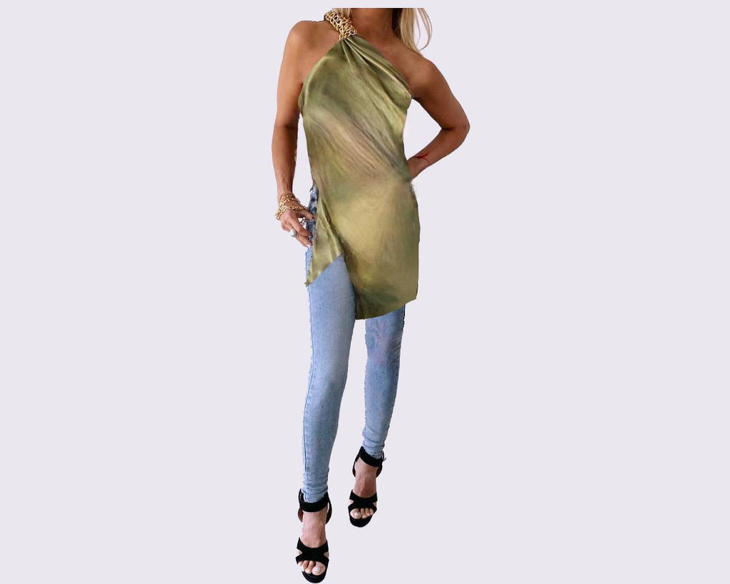 . Gold Link One Shoulder Vert Electric Tunic/top- The Roma Splendere