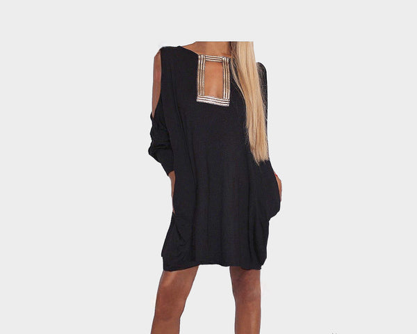 Black Open Shoulder Dress - The Portofino