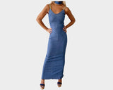 89 Stretch Denim Form Fitting Ankle Length Dress - The St. Tropez