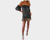 1. Black Italian Silk Off the shoulder Faux Fur dress - The Roma Lustrare