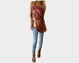 . Gold Link One Shoulder Mauve Liquid Plum Gold Tunic/top- The Roma Splendere