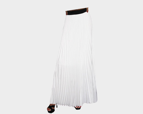 48 True White Pleated Long Skirt - The Monte Carlo