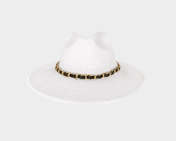 Wide Brim White Gold Link Panama Style Hat - The Ibiza