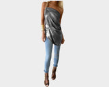 . Gold Link One Shoulder Silver Grey Tunic/top- The Roma Splendere