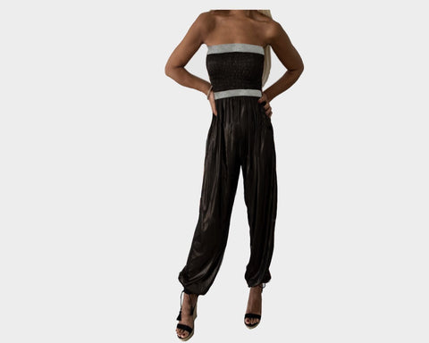 Black & Silver Metallic strapless Jumpsuit - The Corso Venezia