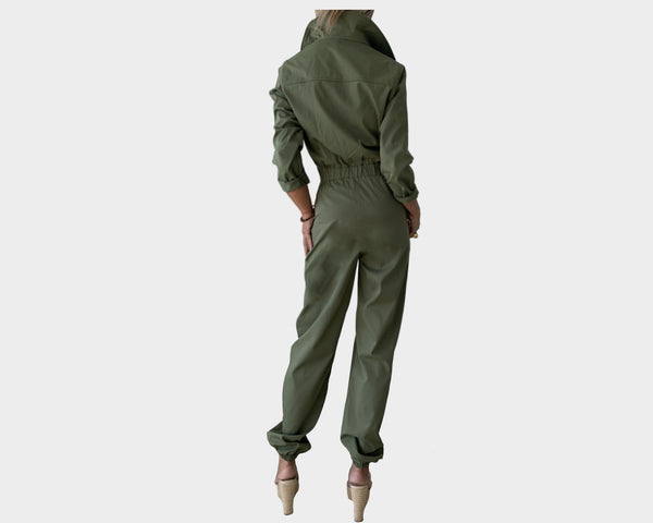 7 Olive Green Flip Golden Pockets Jumpsuit - The Monaco – Regine