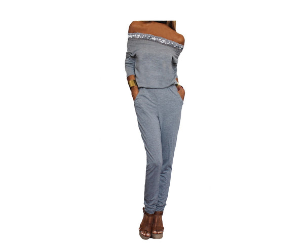 Gray & silver off shoulder Jumpsuit - The Malibu