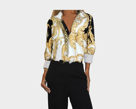 85 White and Gold Baroque Long Sleeve Shirt - The Amalfi Coast