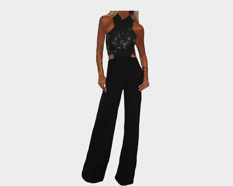 Black Criss Cross Jumpsuit - The Rodeo Drive