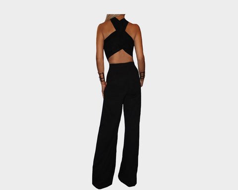 Black Criss Cross Jumpsuit - The Rodeo Drive