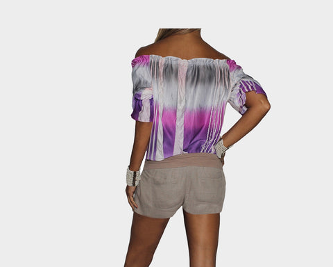 Ombre Mauve Linen Poly Blend Off the Shoulder top - The Ibiza