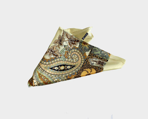 B. Taupe and Gold Baroque Silk Scarf - The French Riviera