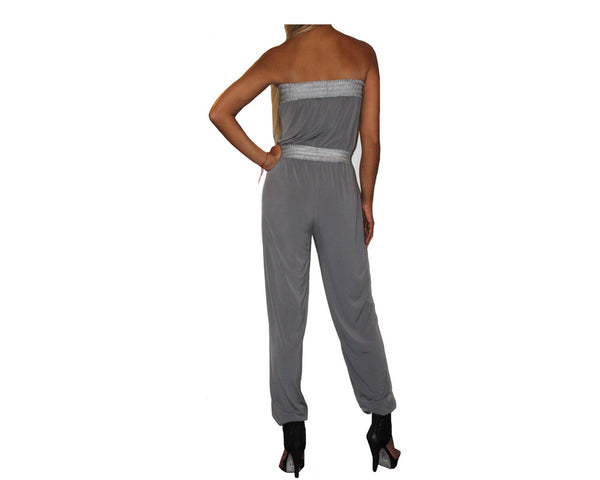 B. Whispering gray & Silver strapless Jumpsuit - The Corso Venezia